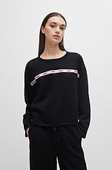 Adjustable-hem sweatshirt with logo tape trim, Black