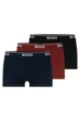 Three-pack of stretch-cotton trunks with logo waistbands, Red / Blue / Black