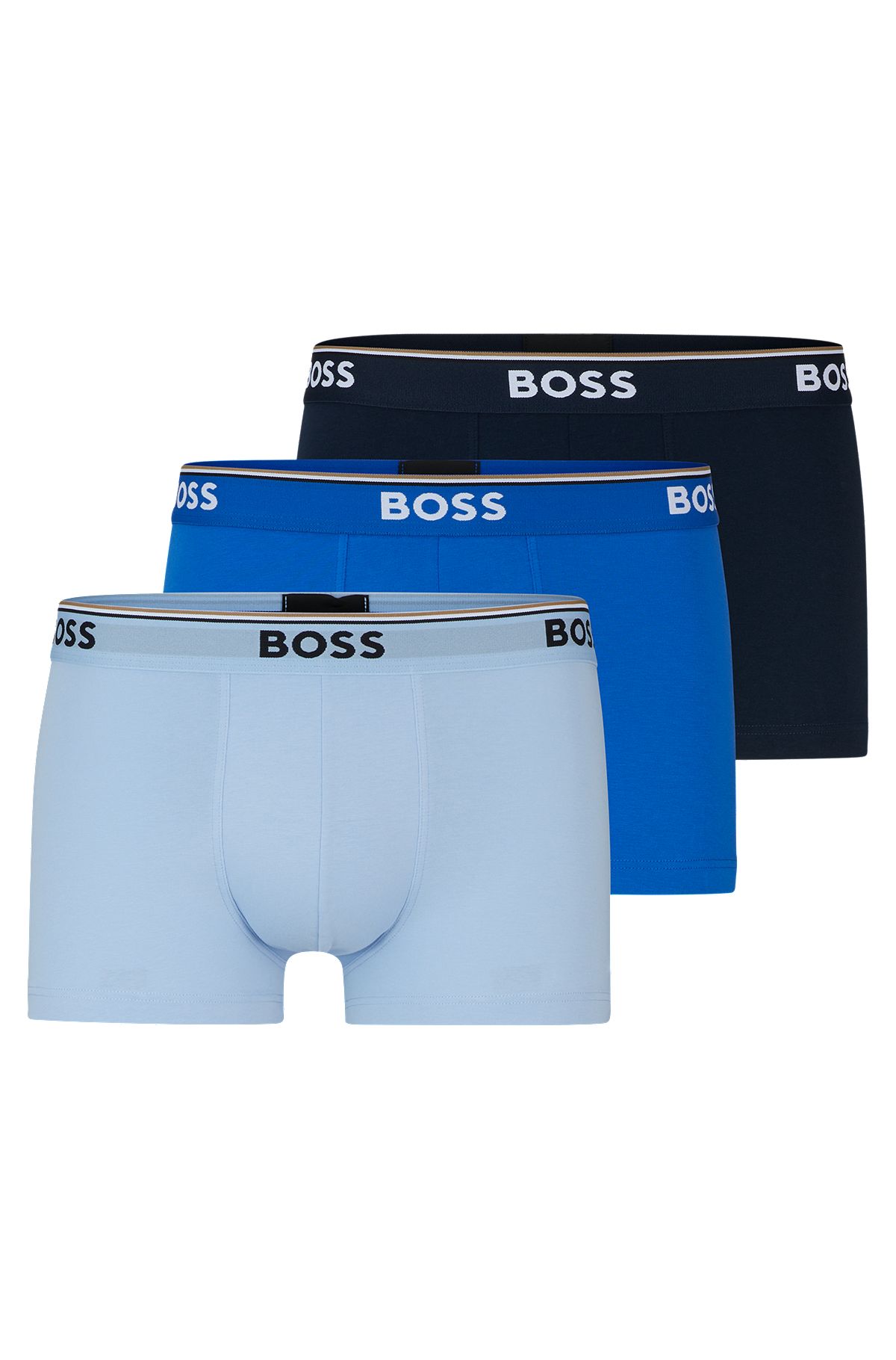 Three-pack of stretch-cotton trunks with logo waistbands, Blue
