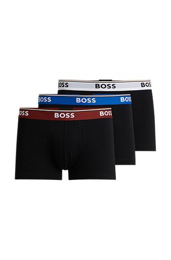 Three-pack of stretch-cotton trunks with logo waistbands, Black