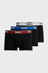 Three-pack of stretch-cotton trunks with logo waistbands, Black
