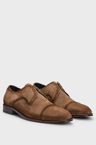 Italian-made suede Derby shoes with cap-toe detail, Beige