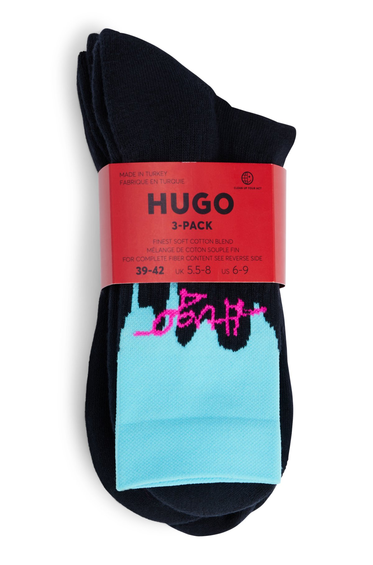 Three-pack of short socks with seasonal logo artwork, Dark Blue