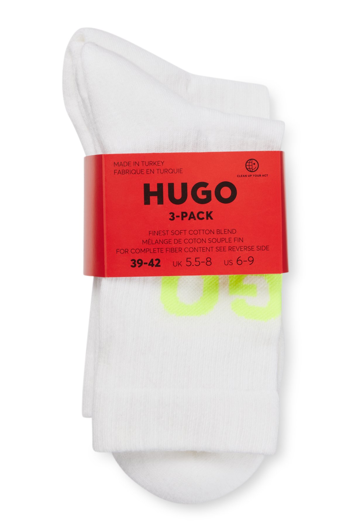 HUGO - Lot de trois paires de chaussettes courtes en coton mélangé, avec  logos