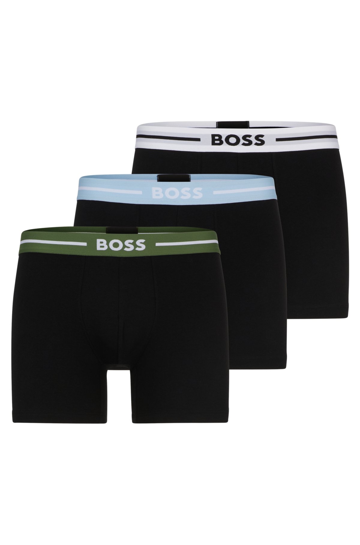 Three-pack of stretch-cotton boxer briefs with logos, Black