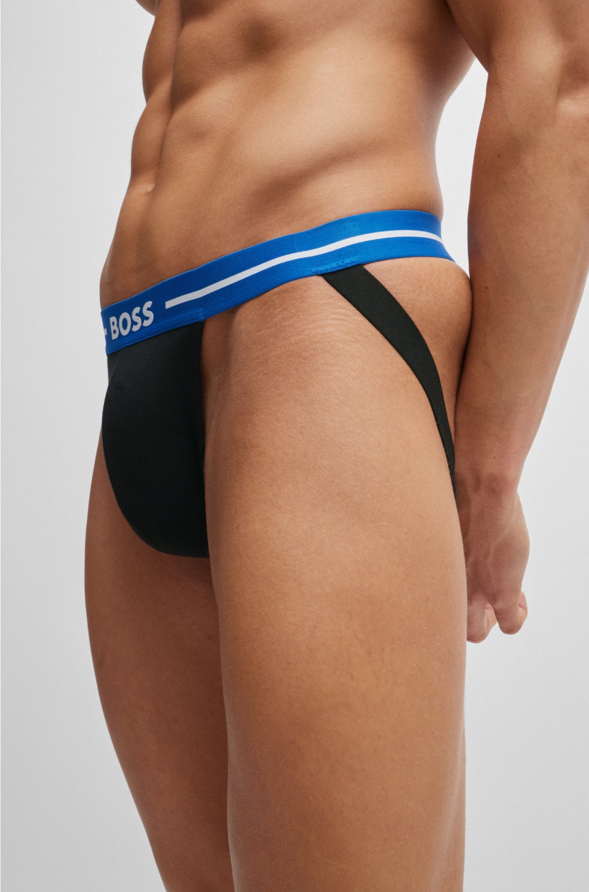 Three-pack of stretch-cotton jock straps with logo waistbands, Black