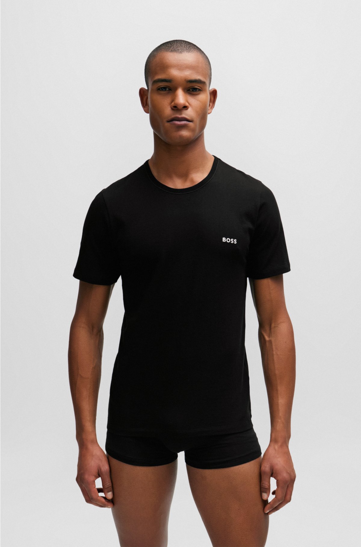Three-pack of underwear T-shirts in cotton jersey, Black