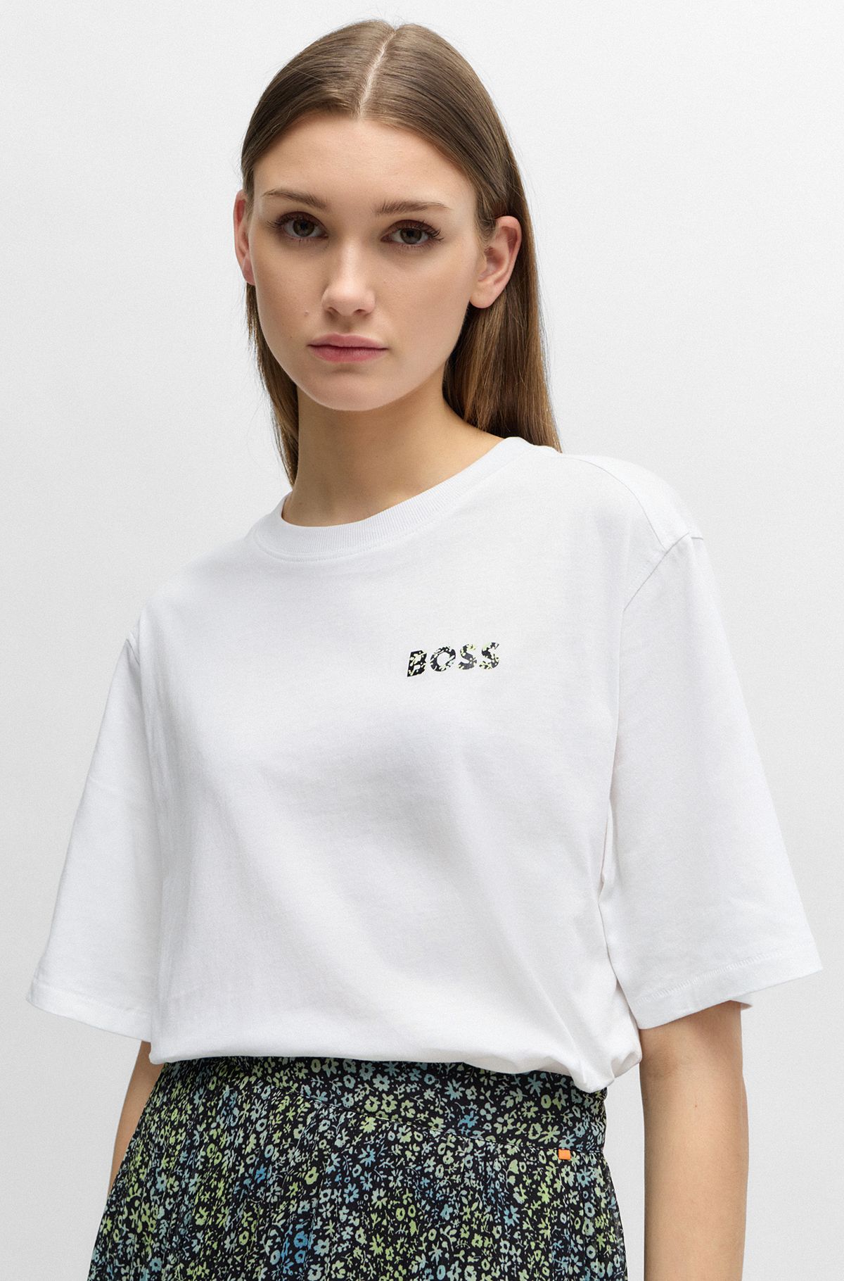 T-shirt en coton à logo artistique, Blanc
