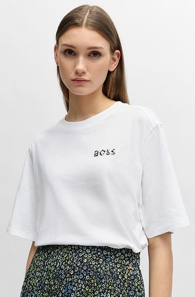 T-Shirt aus Baumwolle mit Logo-Artwork, Weiß