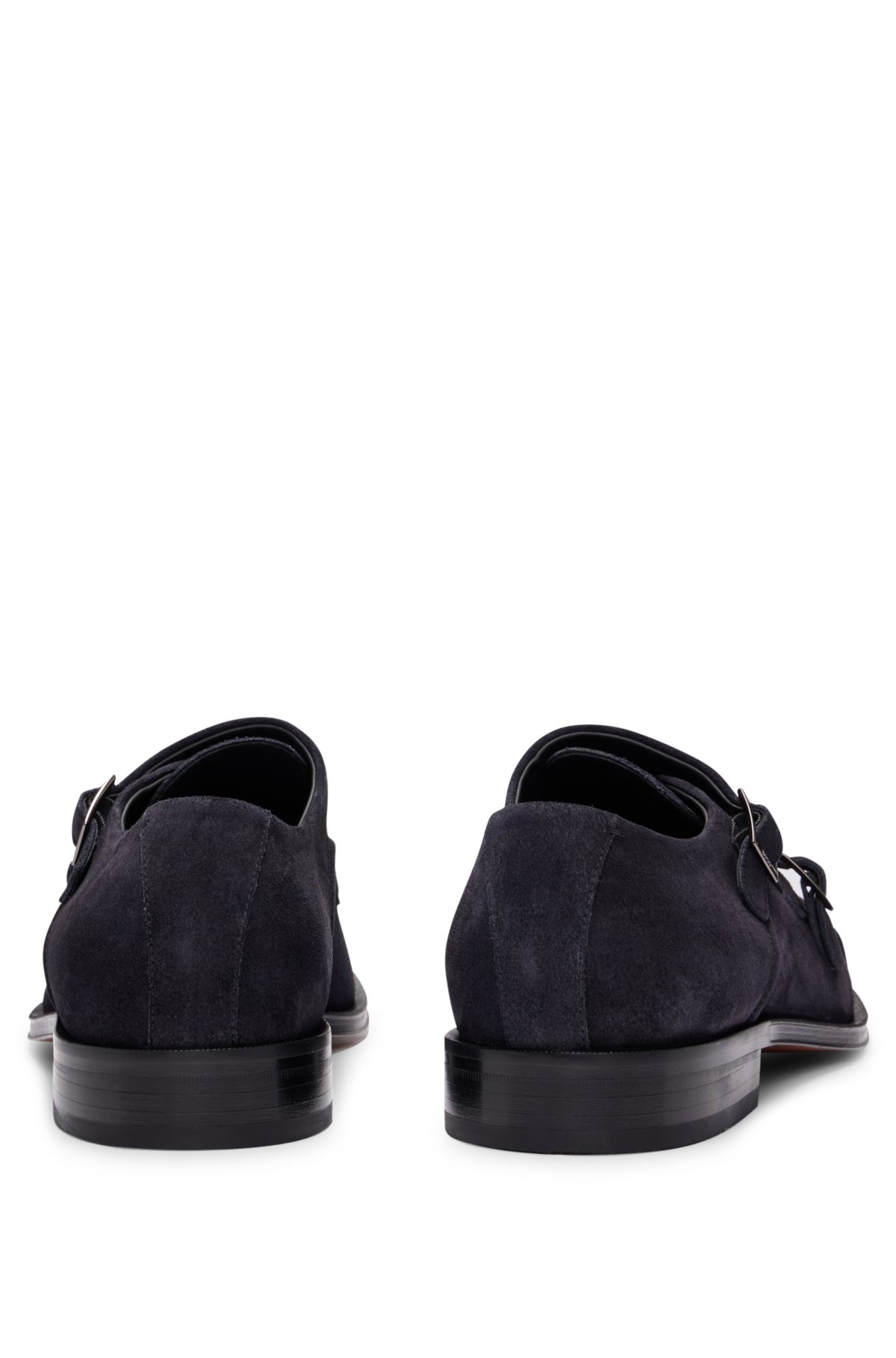 Suede shoes with double-monk strap and cap toe, Dark Blue