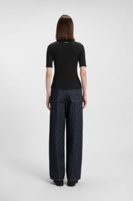 T-shirt slim fit in cotone, modal e tessuto elasticizzato, Nero