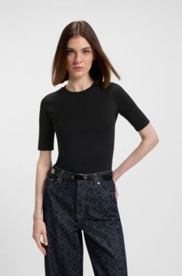 T-shirt slim fit in cotone, modal e tessuto elasticizzato, Nero