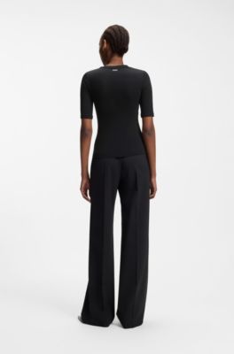 T-shirt slim fit in cotone, modal e tessuto elasticizzato, Nero