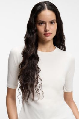 Slim-fit T-shirt in cotton, modal and stretch, White