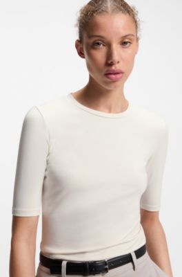 Slim-fit T-shirt in cotton, modal and stretch, Natural