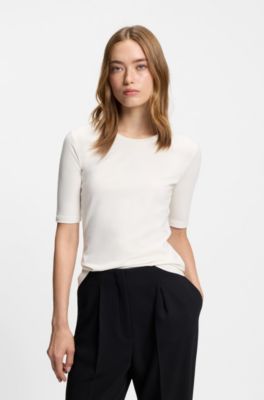 T-shirt slim fit in cotone, modal e tessuto elasticizzato, Bianco