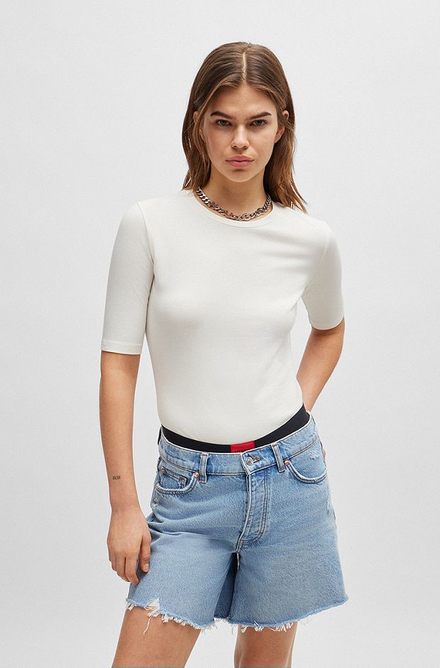 Slim fit T-shirt i bomuld, modal og stræk, Hvid