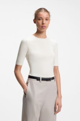 Slim-fit T-shirt in cotton, modal and stretch, Natural