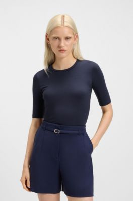 T-shirt slim fit in cotone, modal e tessuto elasticizzato, Blu scuro