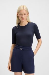 T-shirt Slim en coton, modal et stretch, Bleu fonc&eacute;