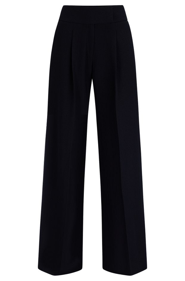 Regular-fit pleated trousers with extra-long length, Dark Blue