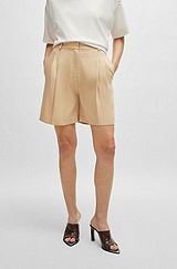 Relaxed-fit shorts with wide leg and front pleat, Light Beige