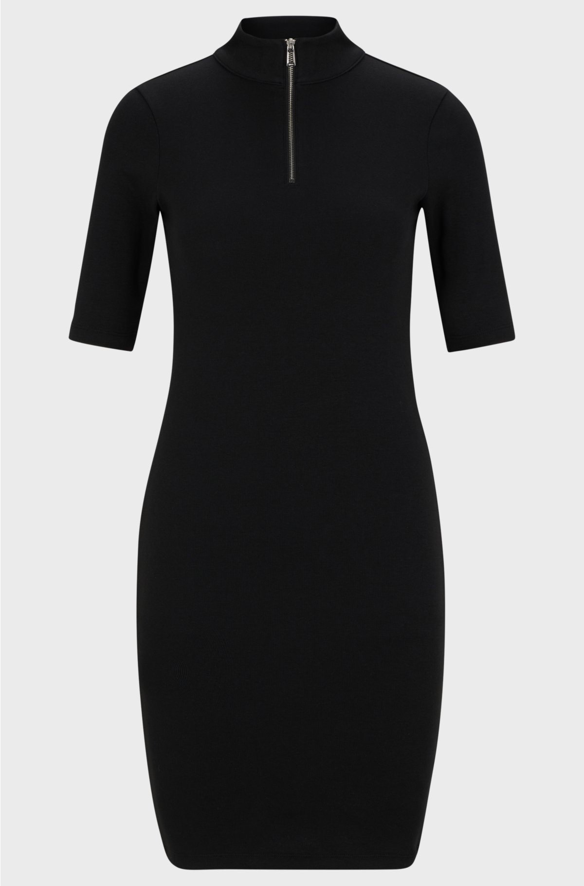 Zip-neck dress in stretch jersey with stacked logo, Black
