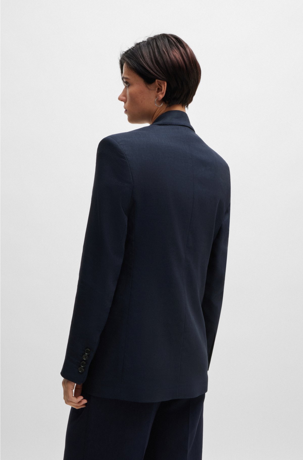 Relaxed-fit blazer in stretch wool and linen, Dark Blue