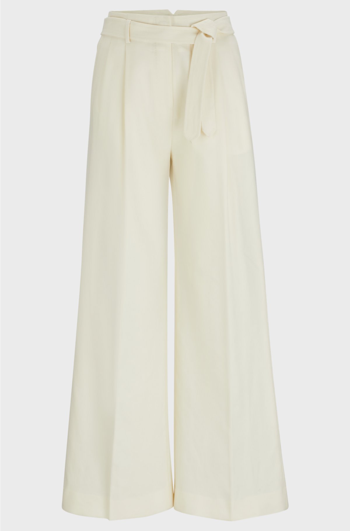 Wide-leg trousers in wool, linen and stretch, Natural