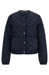 Water-repellent jacket with diamond quilting and branded poppers, Dark Blue