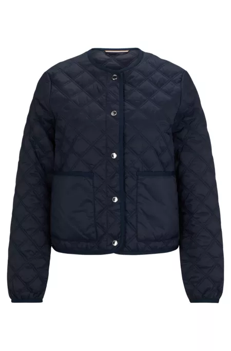 Water-repellent jacket with diamond quilting and branded poppers