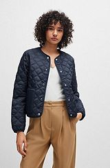 Water-repellent jacket with diamond quilting and branded poppers, Dark Blue