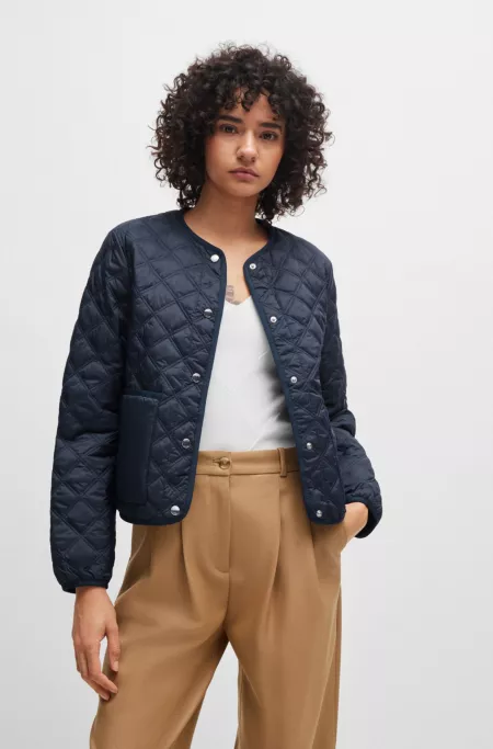 Water-repellent jacket with diamond quilting and branded poppers