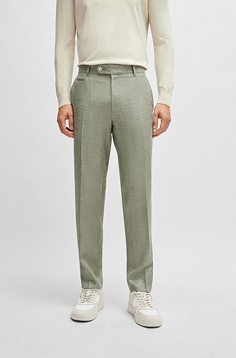 Slim-fit trousers in a micro-patterned linen blend, Light Green
