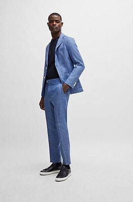 BOSS - Slim-Fit Hose aus fein gemustertem Leinen-Mix