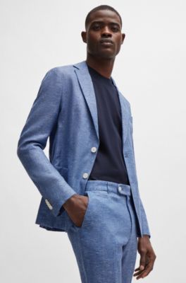 BOSS - Slim-Fit Hose aus fein gemustertem Leinen-Mix 