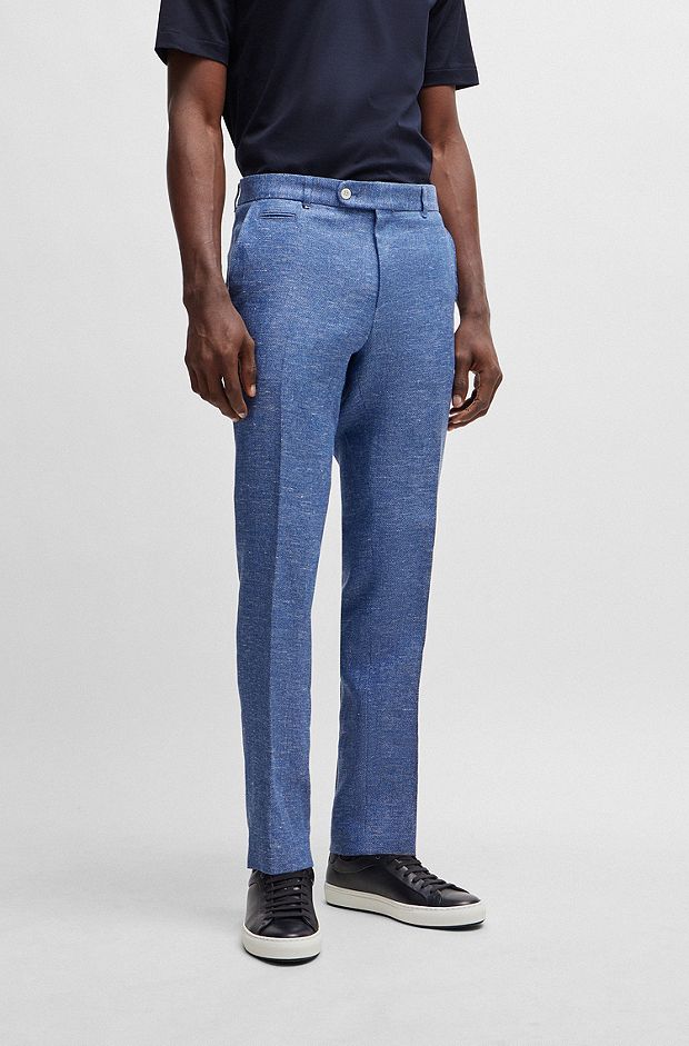 Slim-fit trousers in a micro-patterned linen blend, Blue