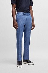 Slim-fit trousers in a micro-patterned linen blend, Blue