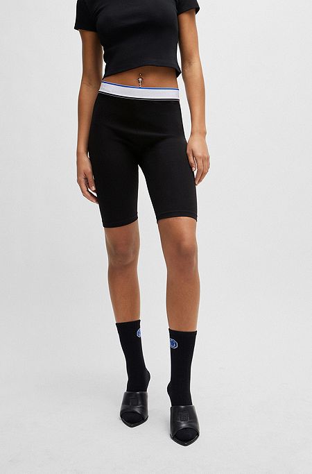 Logo-waistband bike shorts in stretch-cotton jersey, Black