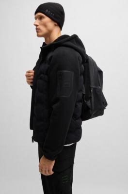 BOSS - Mixed-material jacket with quilted front - Black