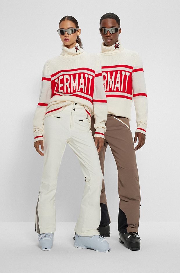 BOSS x Perfect Moment-sweater i ny uld med ”Zermatt”-intarsia, Lys beige
