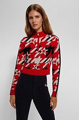 BOSS x Perfect Moment-sweater i ny uld med hanefjedmotiv, Rød mønstret