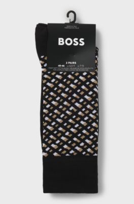 Lot de deux paires de chaussettes mi-mollet en coton m&eacute;lang&eacute;, Noir