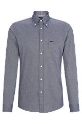 Button-down slim-fit shirt in Oxford cotton, Dark Blue