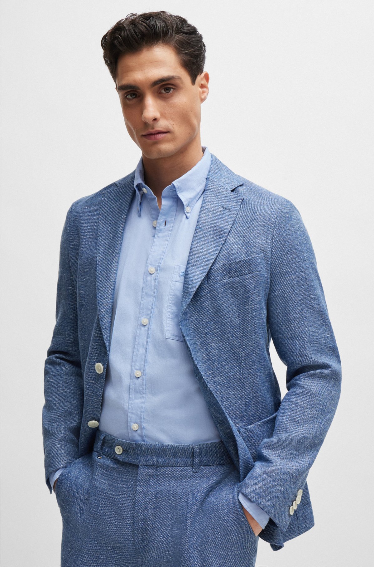 Button-down slim-fit shirt in Oxford cotton, Light Blue