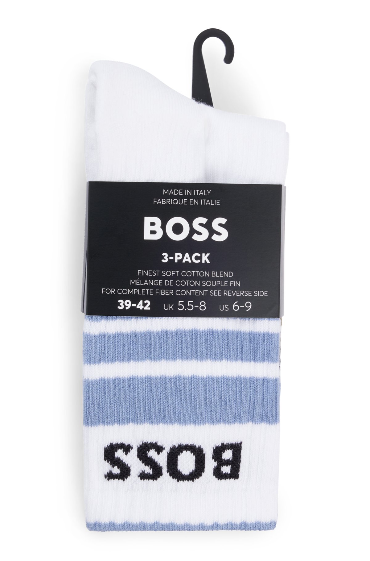 Three-pack of short socks with stripes and logos, White