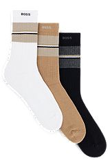 Three-pack of socks with stripes and branding, Black  /  White  /  Beige