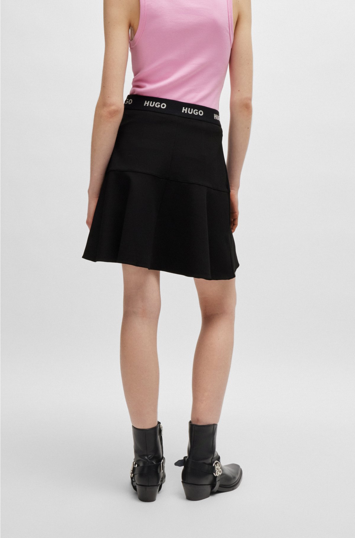 Jersey mini skirt with flounce hem, Black