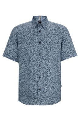 BOSS - Regular-fit shirt in printed stretch linen