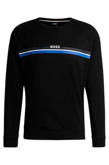 Cotton-terry sweatshirt with stripes and logo, Hugo boss